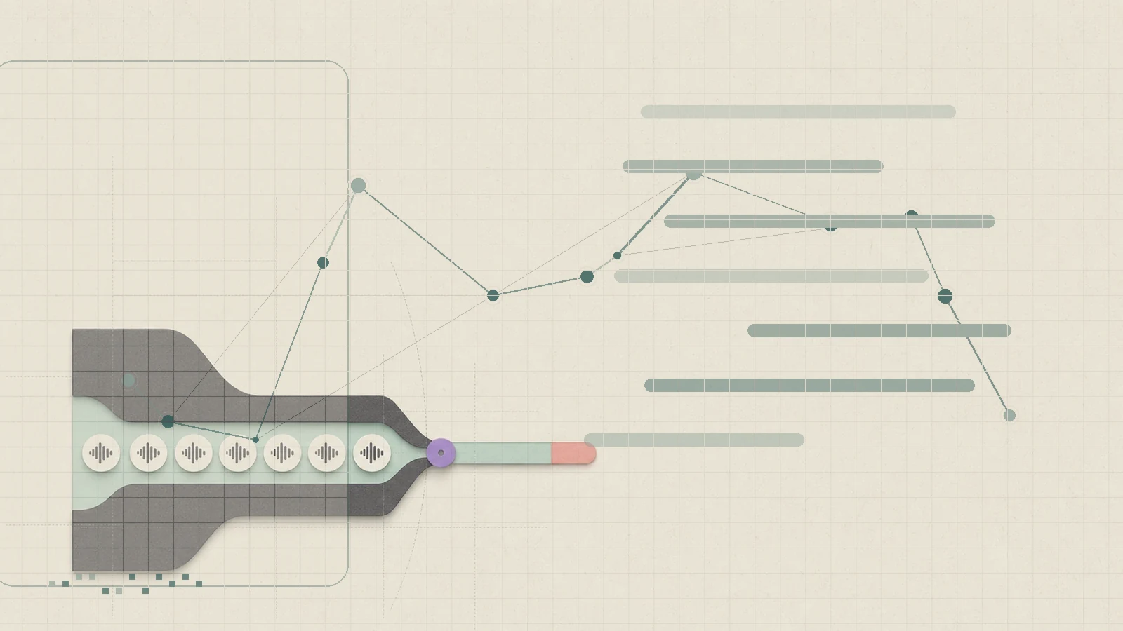 GPT-Realtime-2.1 mini: the lower-cost voice model still has an audio bill: dark routing lines and measured green bands.